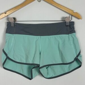 Lululemon Run Speed Shorts Womens Sz 4 Teal Grey Active Running Fitness Athletic